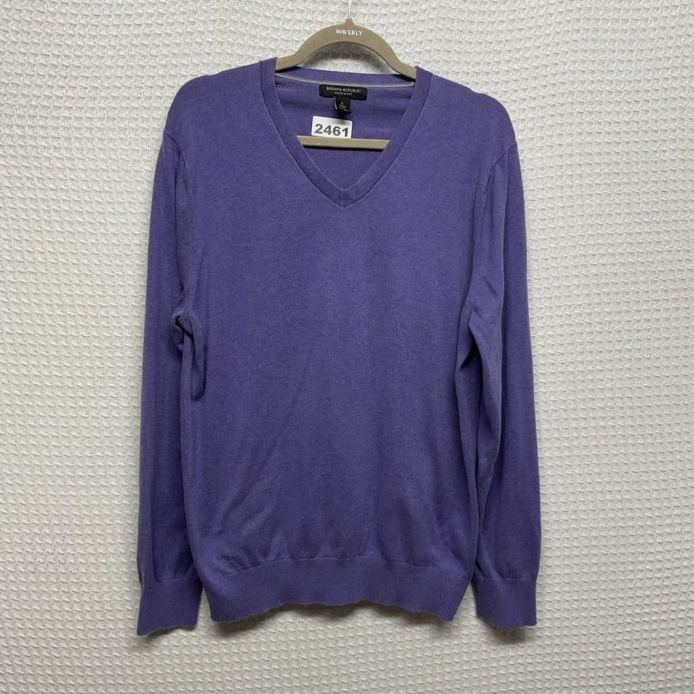 Banana Republic Men's Size Large Purple Silk Cashmere Luxury Blend VNeck Sweater